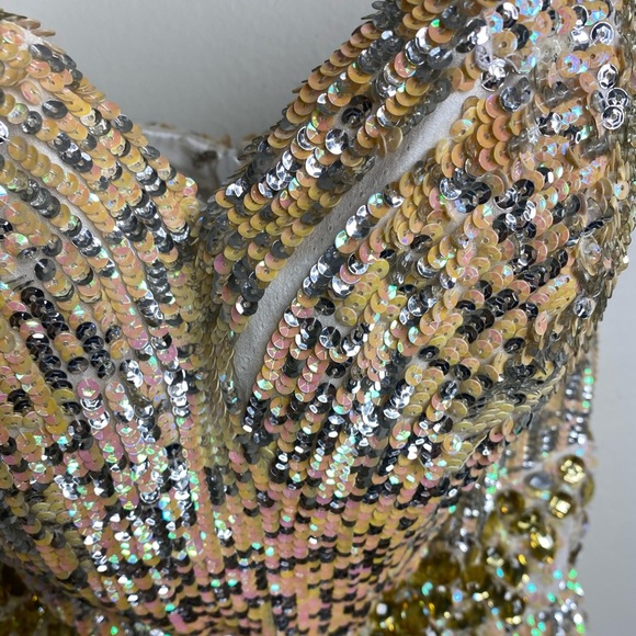 Sherri Hill Sparkly Show Stopper Strapless Gold and Cream Evening Gown Sz 4 - Picture 13 of 13